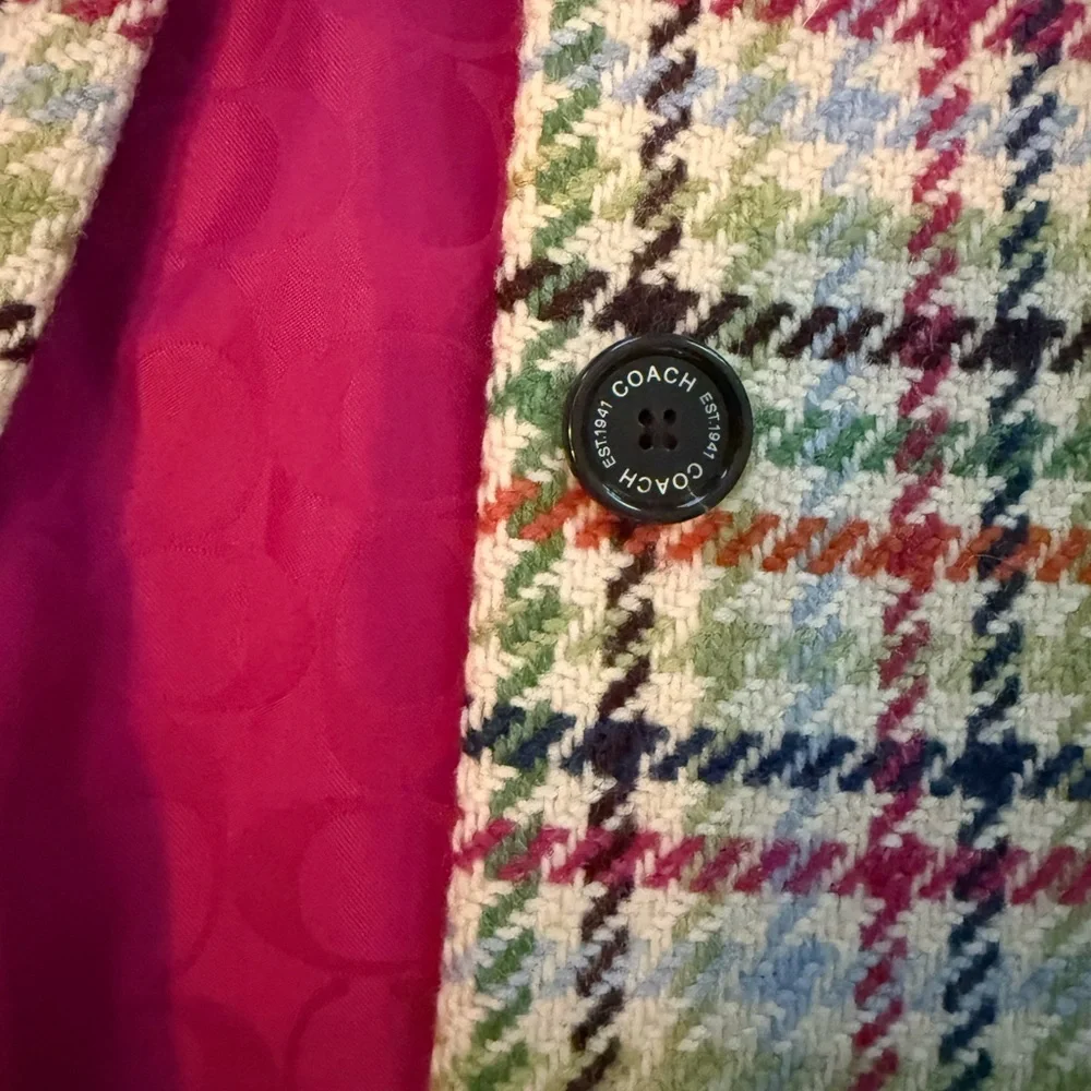 Coach colorful check houndstooth wool coat medium - Picture 4 of 4
